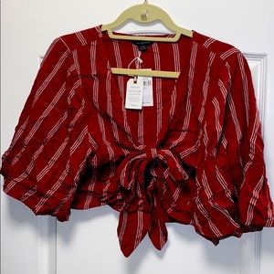 AE Stripped Crop Top Tie Front NWT (size L)